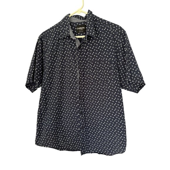 Carbon Button-Up Navy Floral Print Short Sleeve Shirt XL100% Cotton - Picture 1 of 6